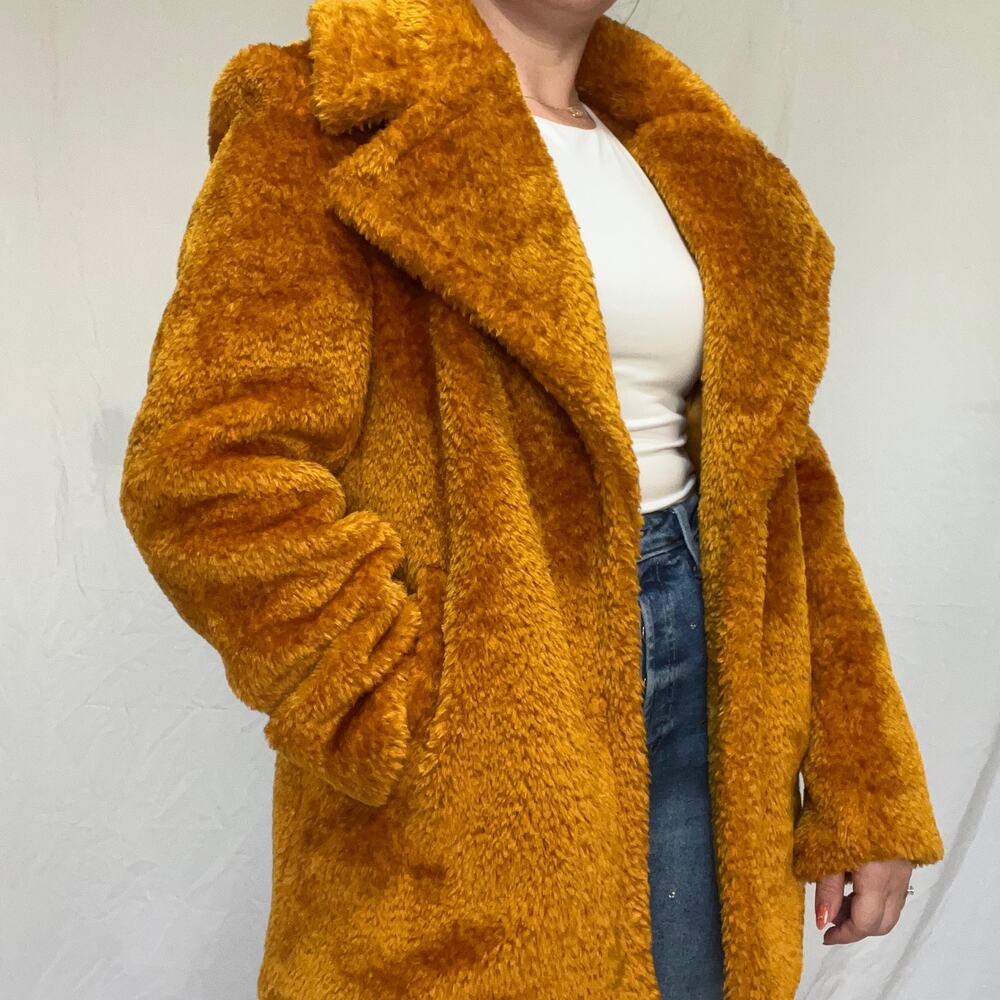French Connection Gold Faux Fur Coat Size Medium